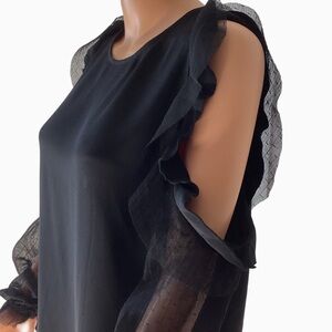 EUC Alexis Silk Cold Shoulder Mesh Blouse